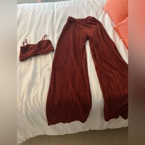Windsor Rust Red Wide-Leg Pleated Pants